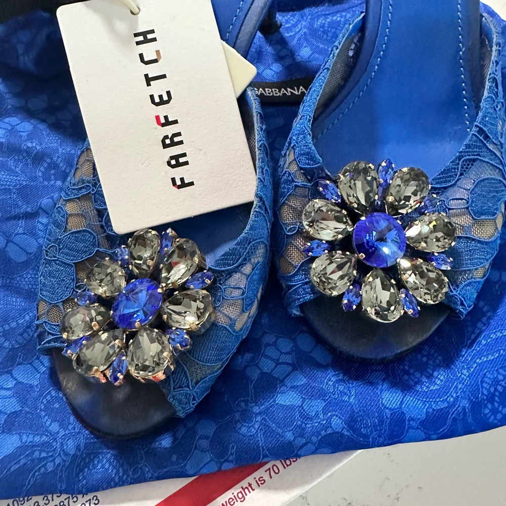Dolce & Gabbana Blue Mules with Ornate Brooch - Picture 2 of 13